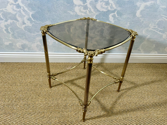 Petit Side Table with Smoked Glass Top, Hollywood Regency