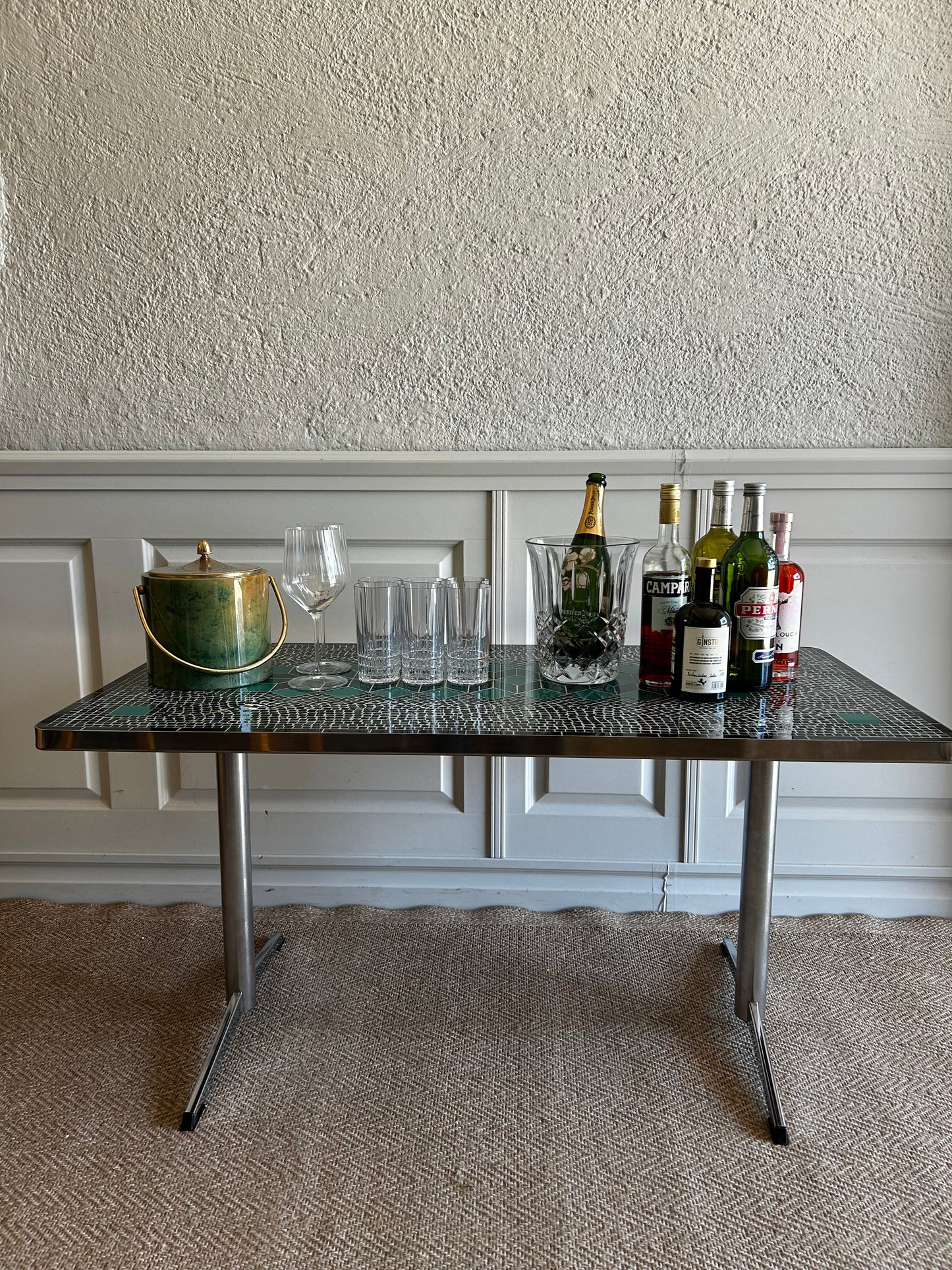 Sage Green and Black Ceramic Mosaic Coffee Table, Germany, 1970's