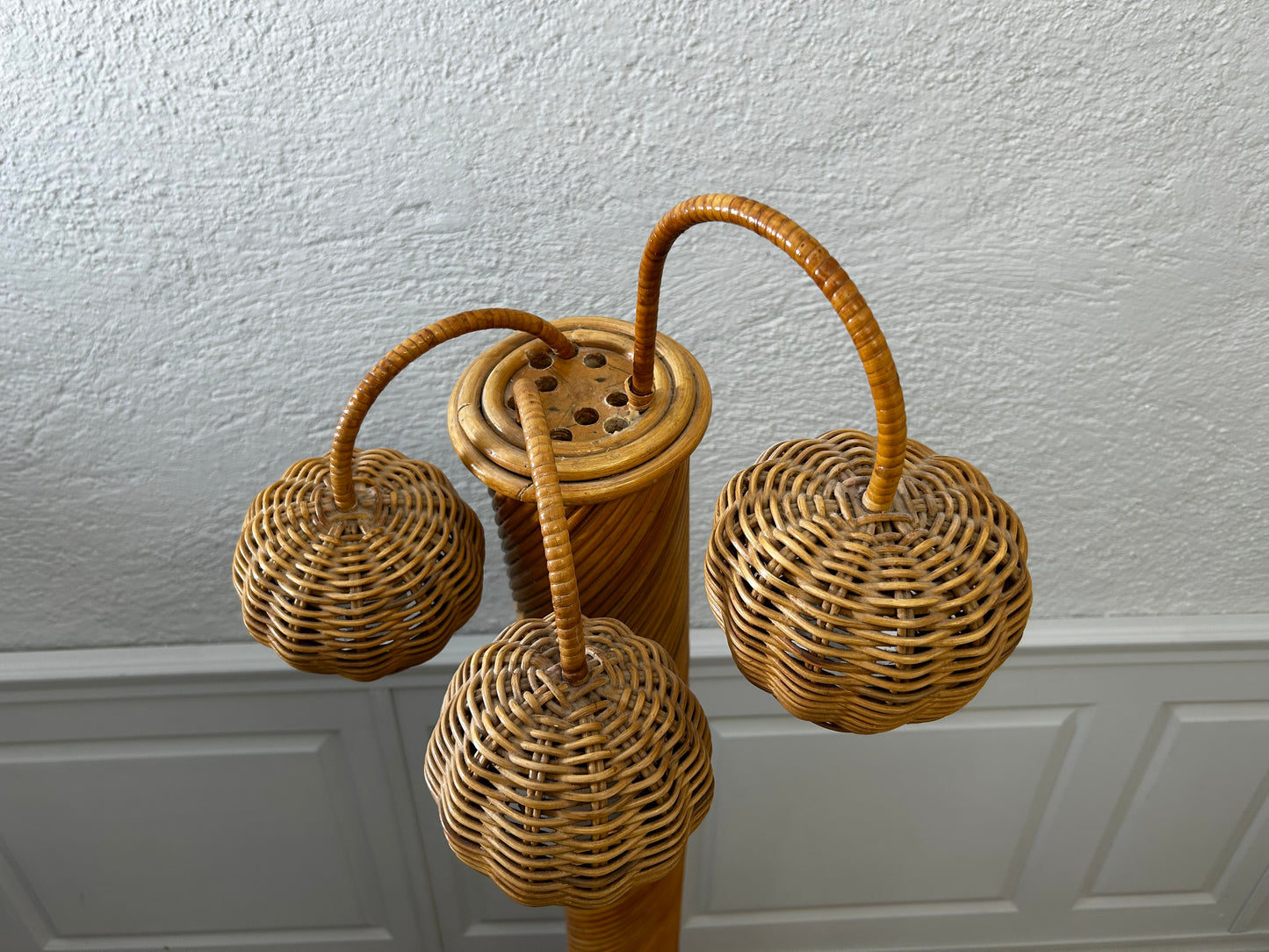 Very Large Bamboo and Rattan Palm Tree Floor Lamp, Mid-Century Modern