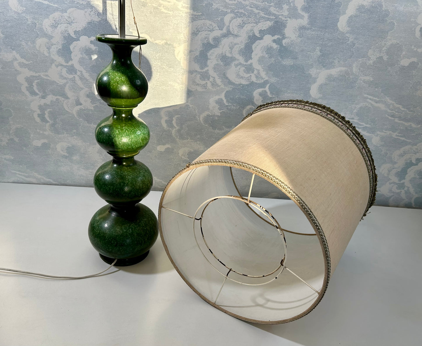 Green Ceramic Floor / Table Lamp, Kaiser Leuchten, Germany, 1960s Mid-Century Elegance