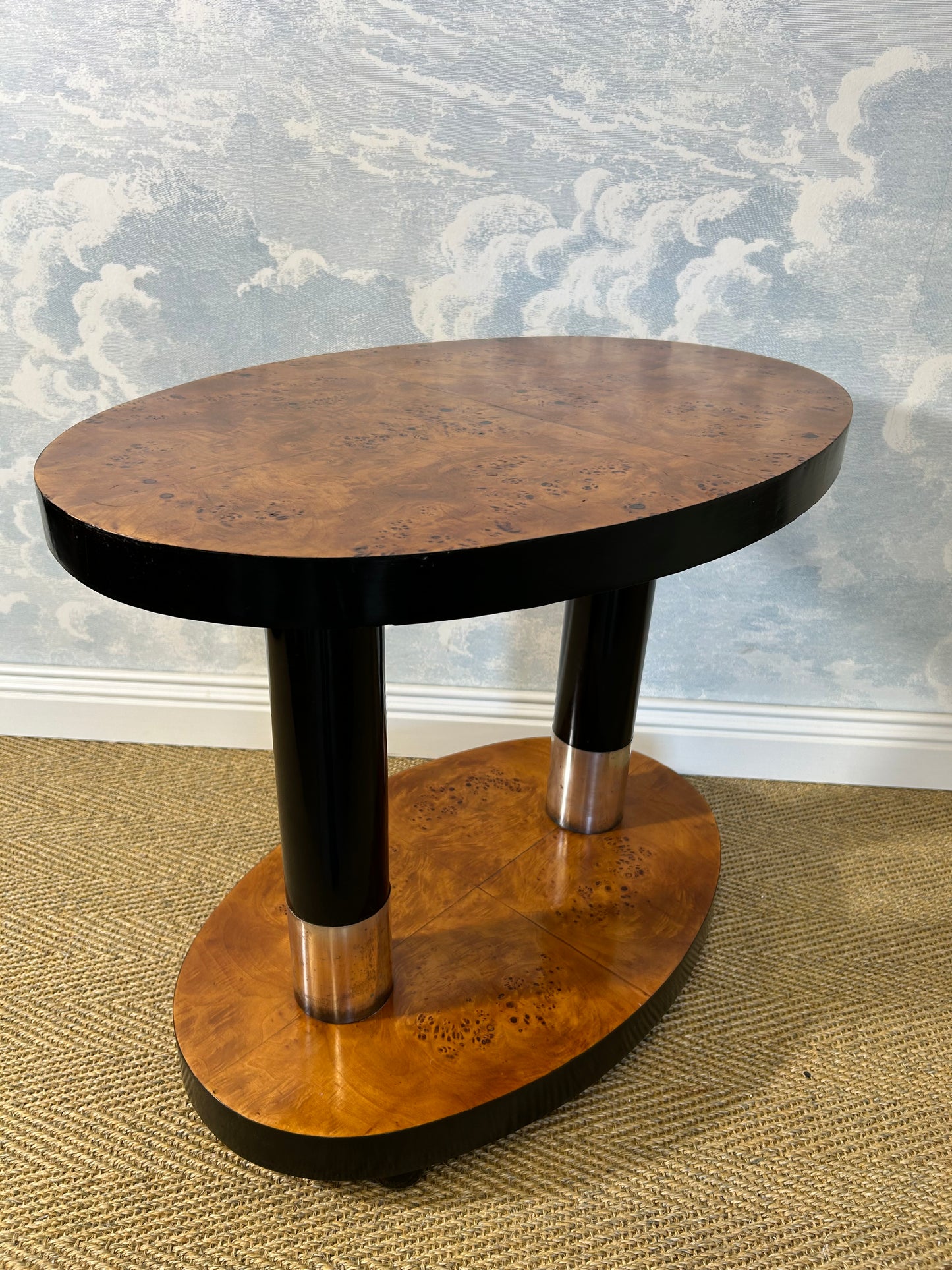 Art Deco Side Table with Walnut Burl Wood Veneer, France, 1930's