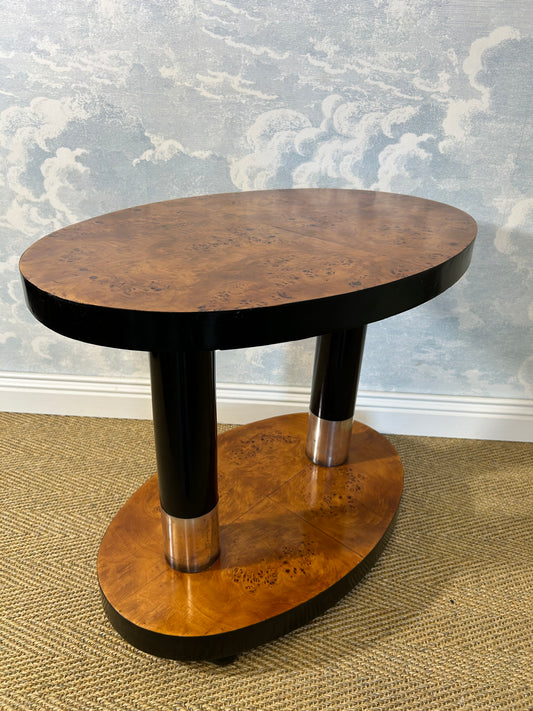 Art Deco Side Table with Walnut Burl Wood Veneer, France, 1930's