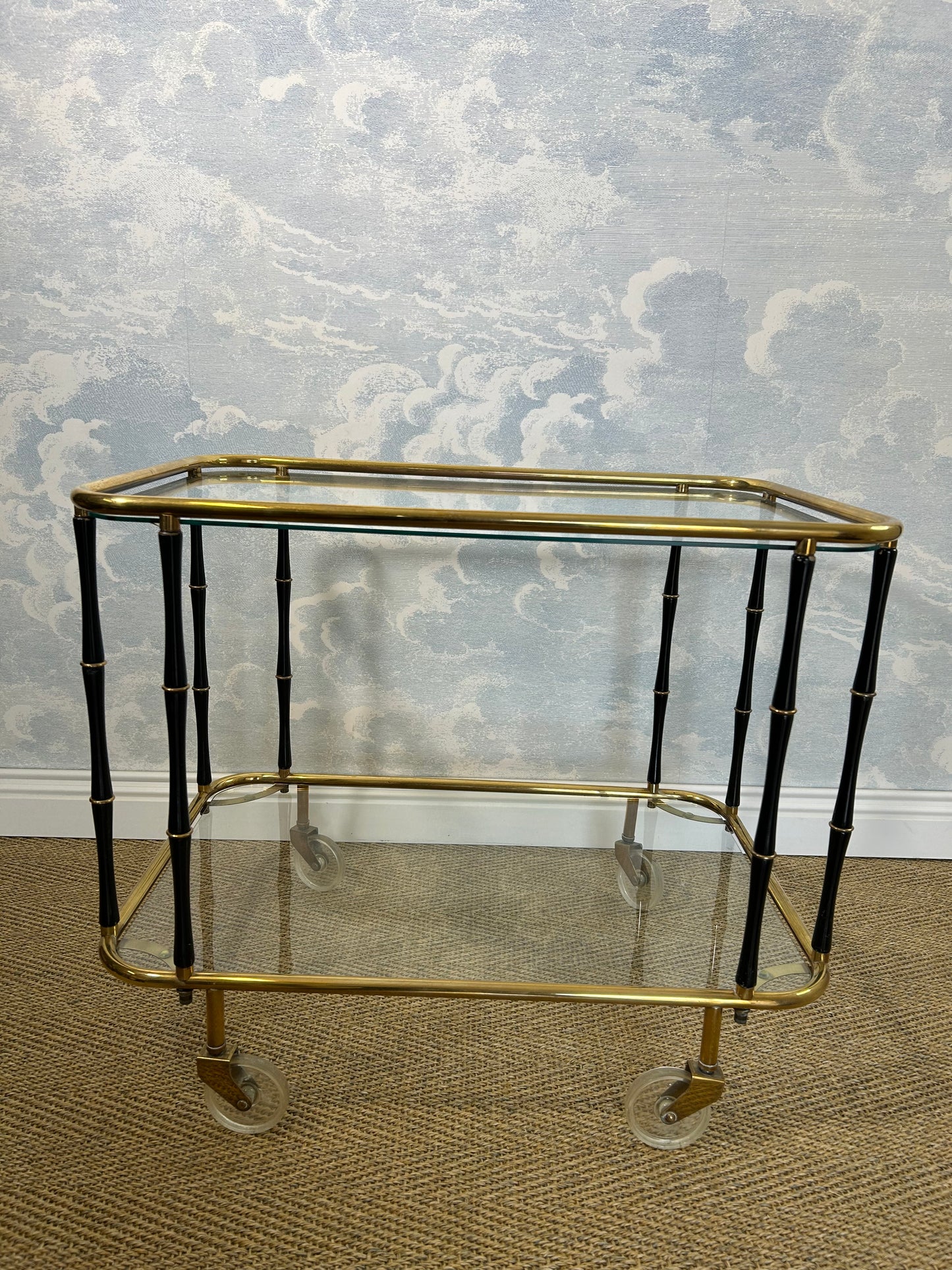 Black Faux Bamboo Cocktail Trolley, Attr. Maison Jansen, France 1960s