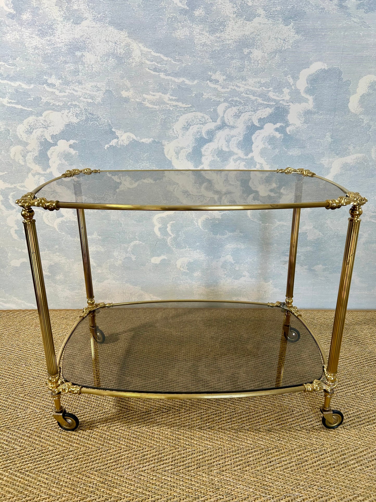 Elegant Serving Cart with Smoked Glass Shelves, Hollywood Regency