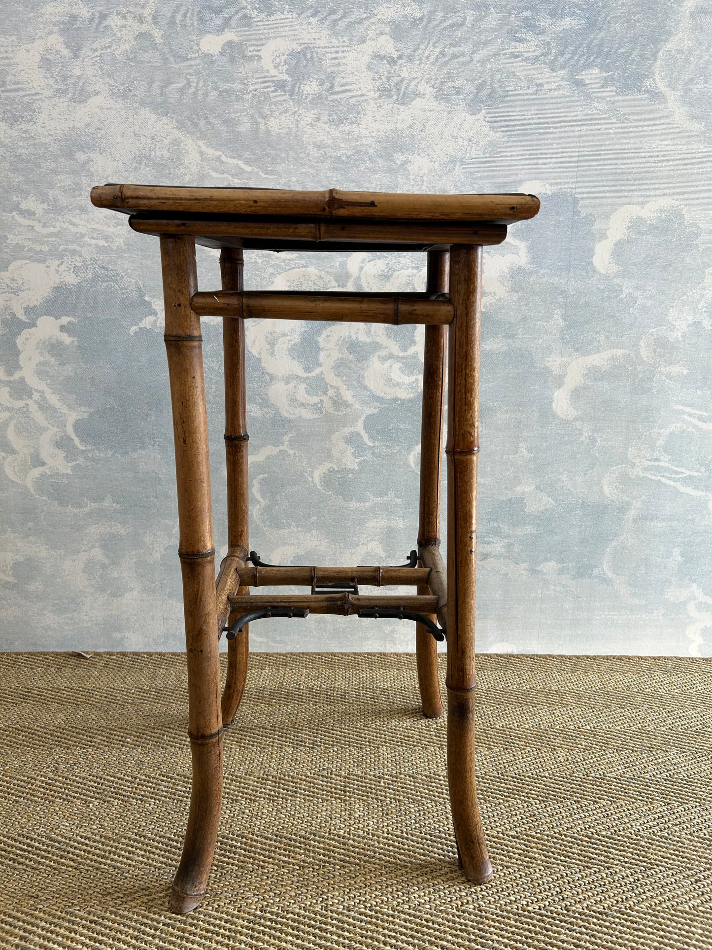 Bamboo Pedestal Table with Hand Painted Bird And Flower Motif, France, 19th Century