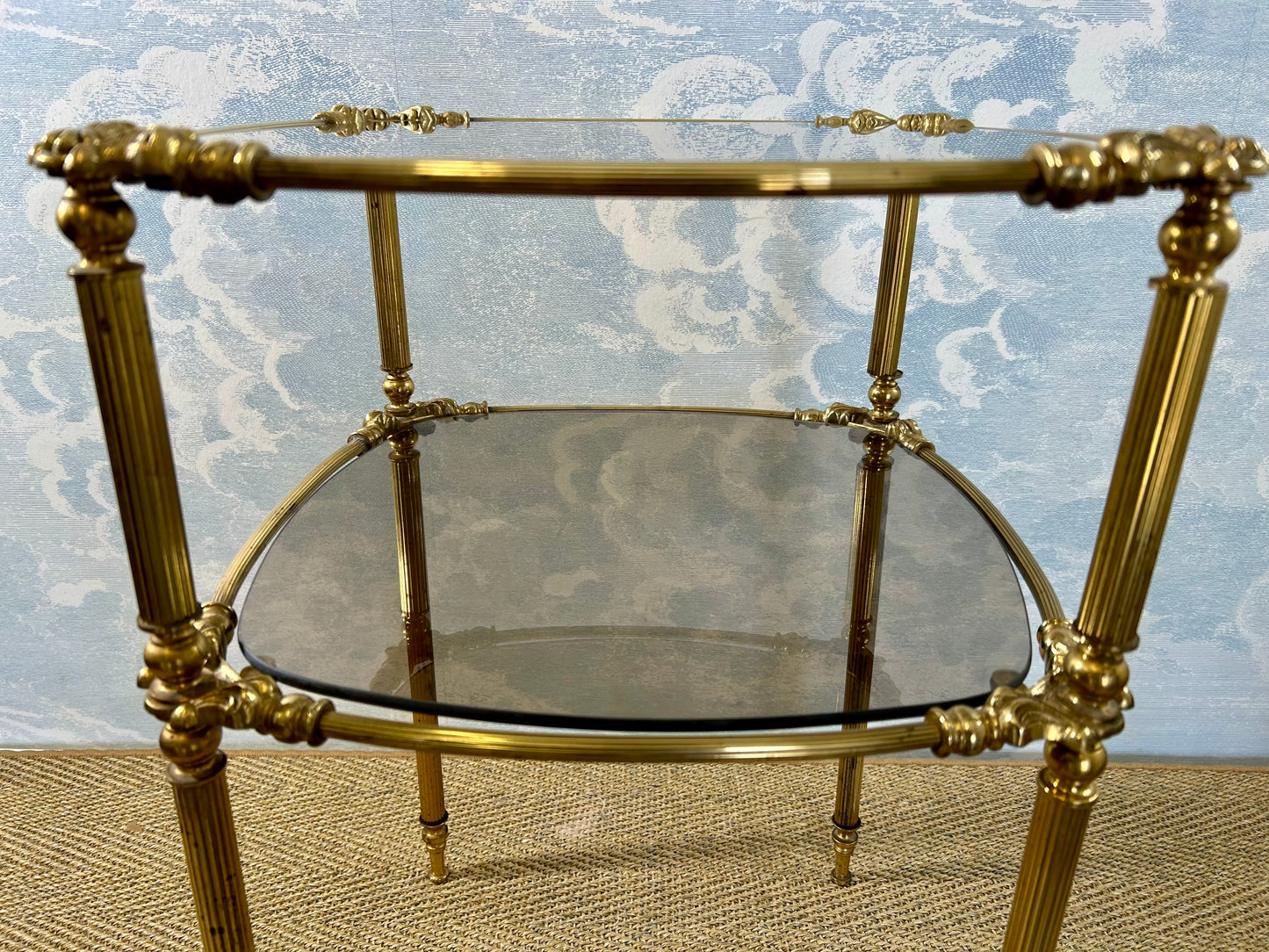 Two-Tiered Side Table with Smoked Glass Top, Hollywood Regency