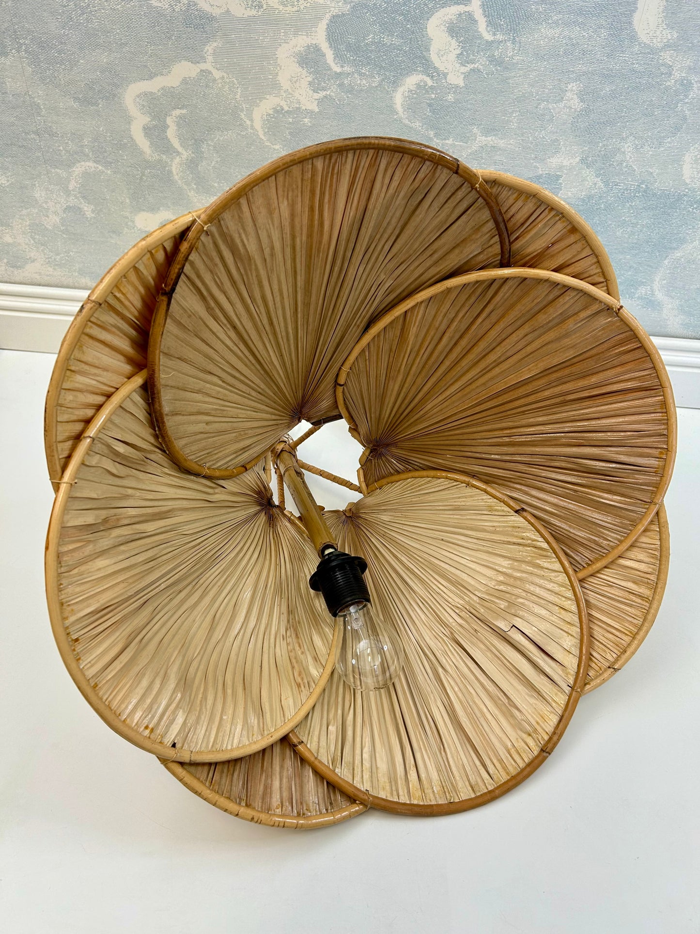 Mid-Century Modern Uchiwa Style Bamboo Pendant Light