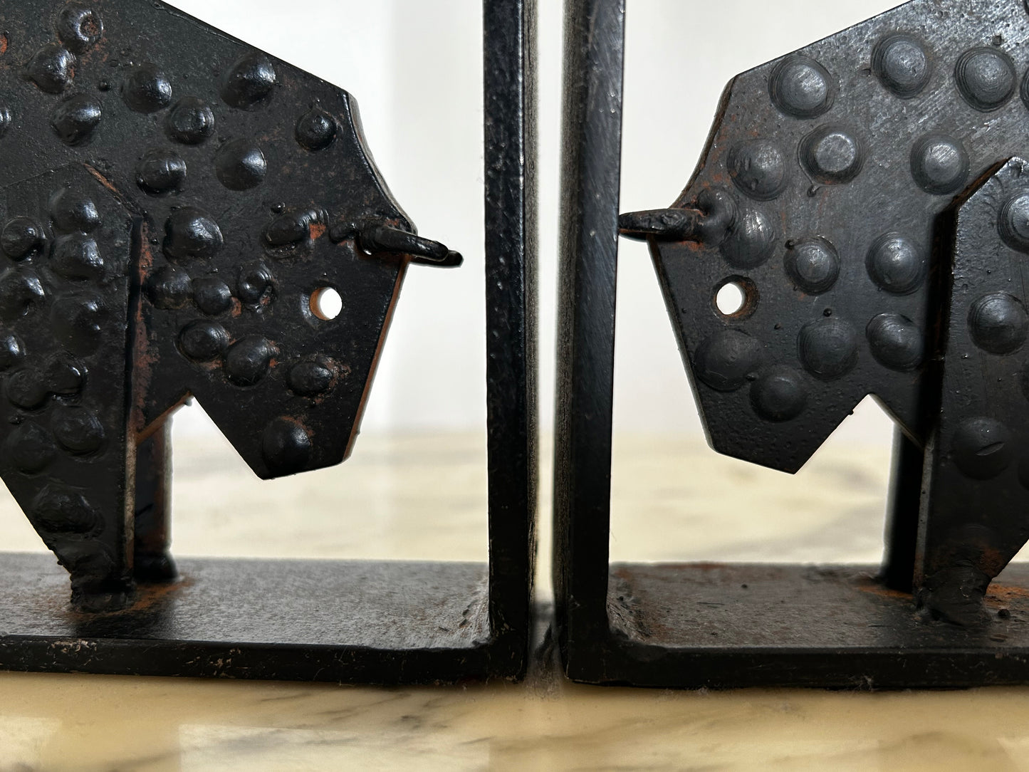 Pair of Brutalist Buffalo / Bison Bookends, Black Metal, Mid-Century