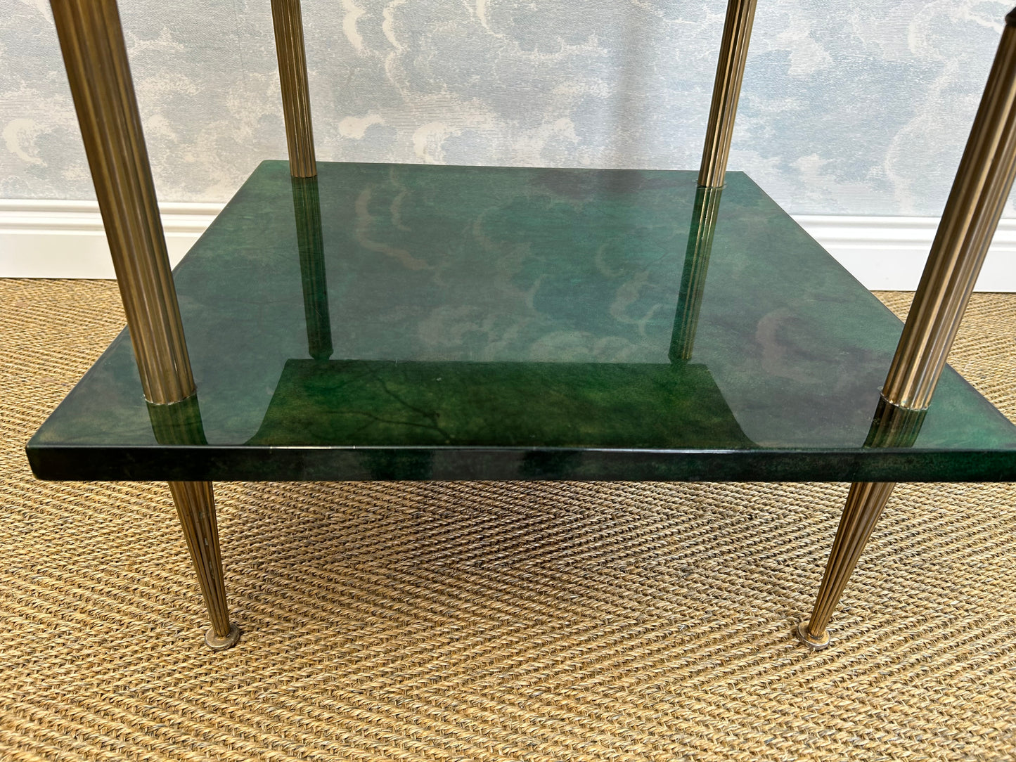 Pair of Green Aldo Tura Side Tables with Brass Columns, Italy 1960's