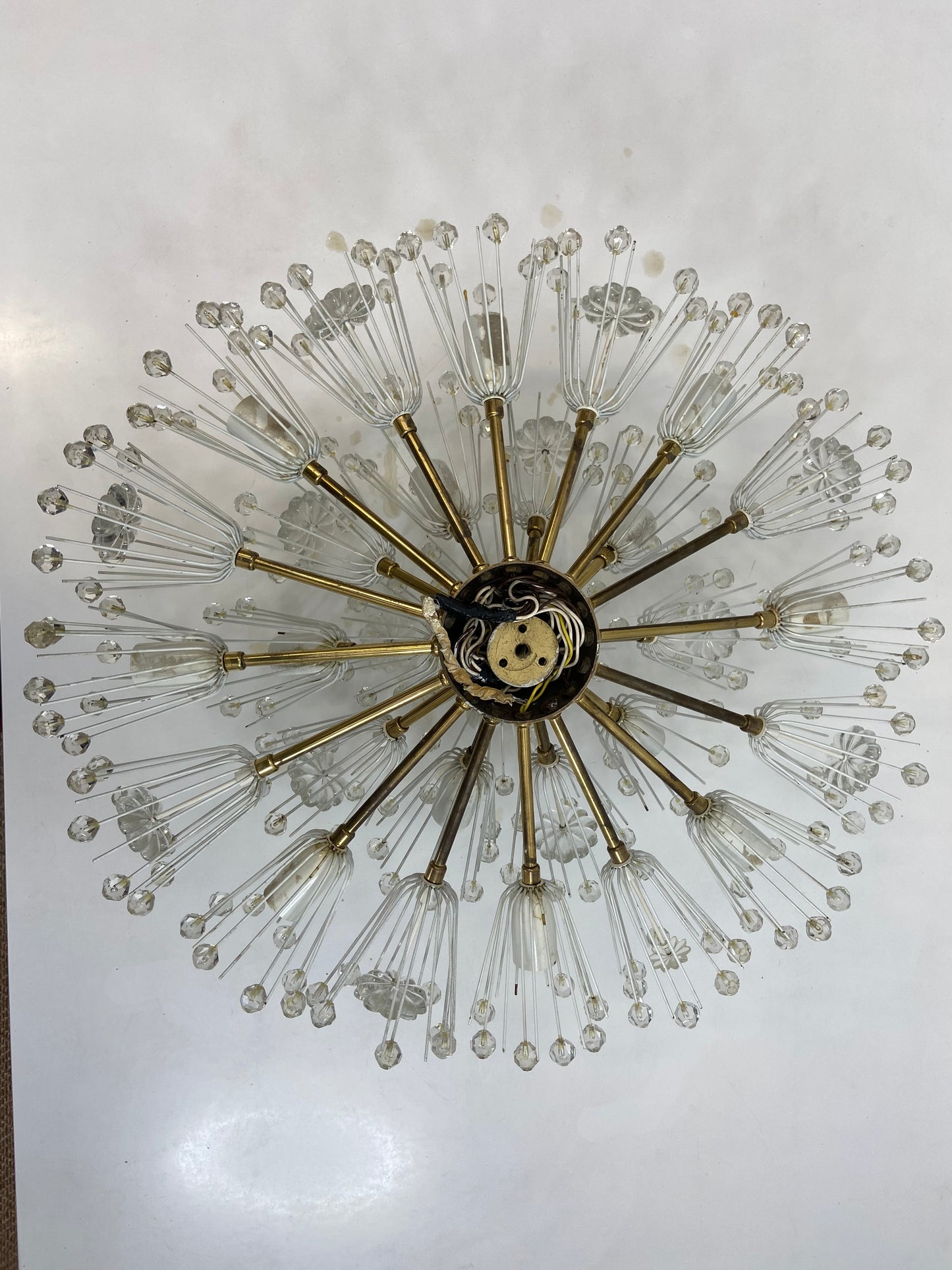 XL Stejnar Flush Mount Dandelion / Snowball Ceiling or Wall Light with Cut-Glass Crystals, Austria 1960s