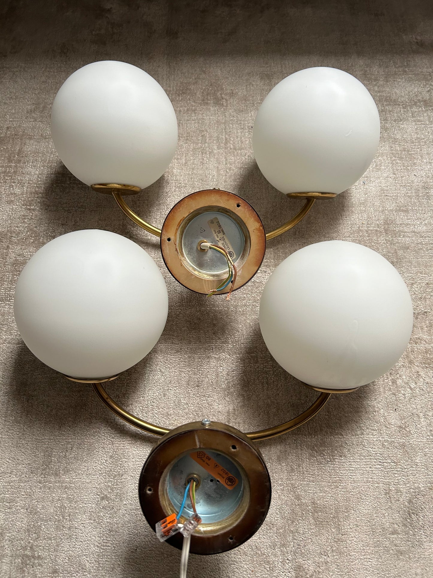 Pair of Wall Lights by Temde, Glass Globes on Brass Frame, Model 1804, Switzerland 1960's