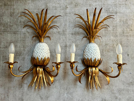 Pair of Pineapple Sconces, in the style of Maison Charles / Jansen, 1960s, Hollywood Regency