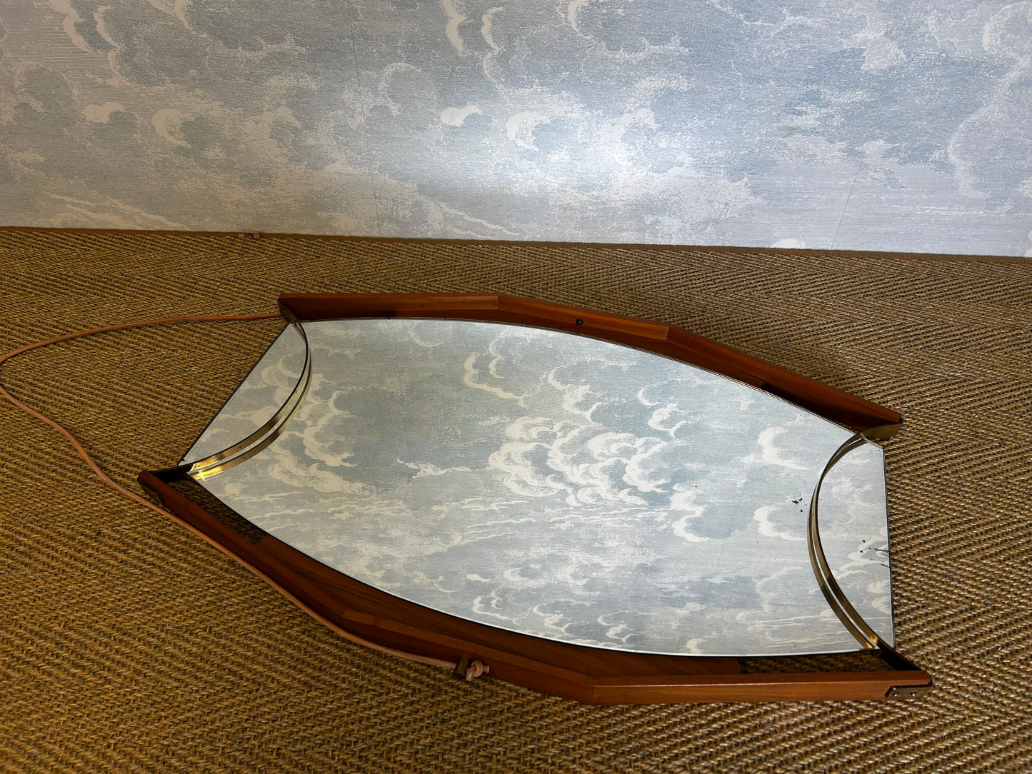 Wall Mirror with Brass Detail and Leather Mounting, Vetreria Andreini, Ravenna, Italy, 1950's