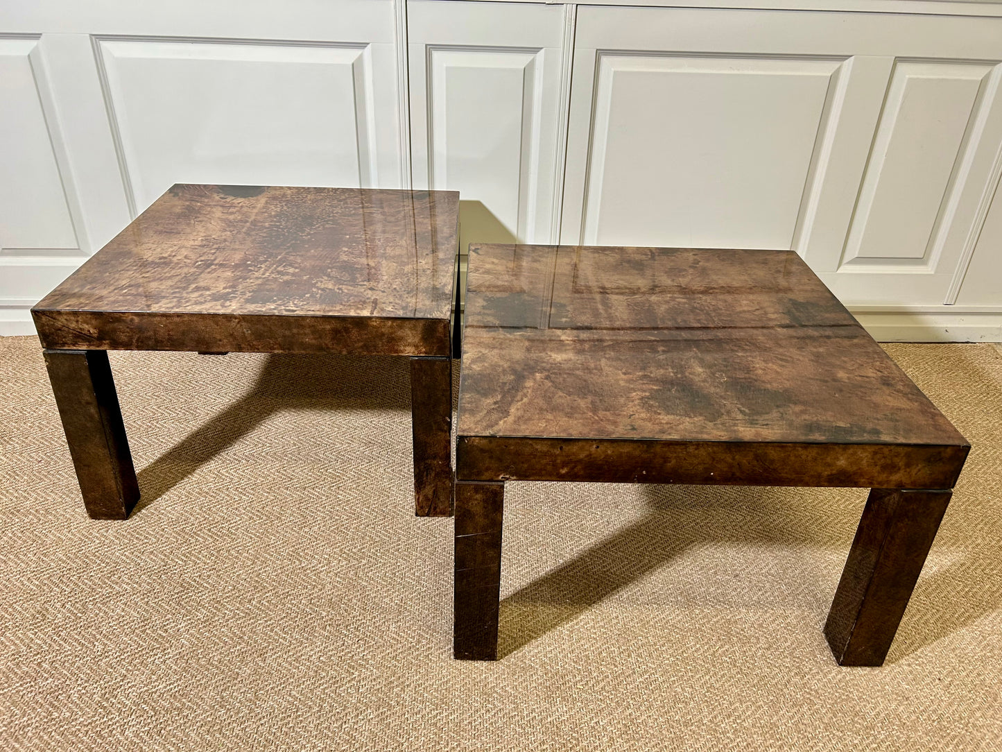 1 of 2 Mid-Century Modern Lounge Tables with Lacquered Goatskin, Aldo Tura, Italy, 1970's