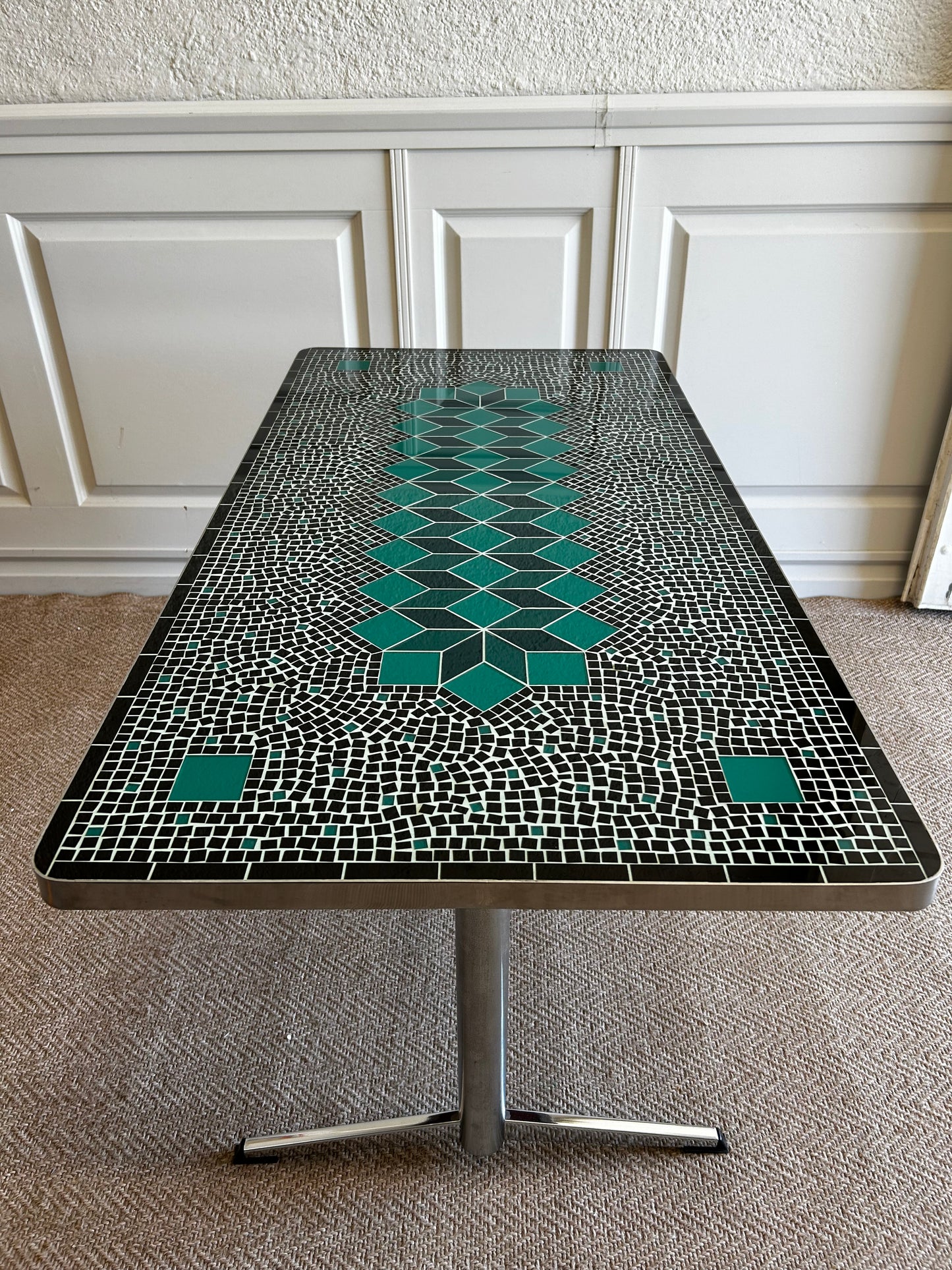 Sage Green and Black Ceramic Mosaic Coffee Table, Germany, 1970's