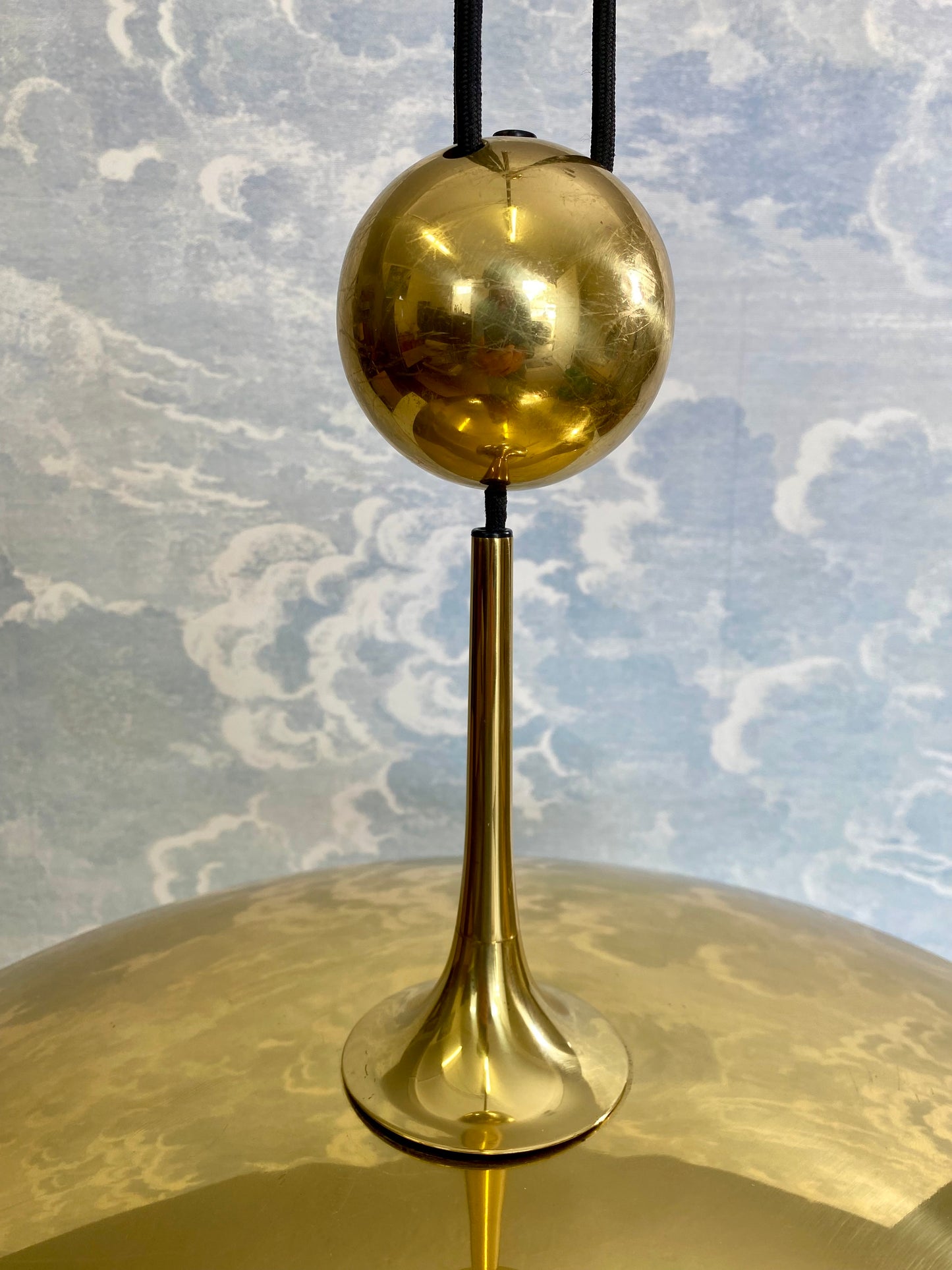 Adjustable Brass Pendant Light Onos 55 Center Pull by Florian Schulz, Germany, 1970's