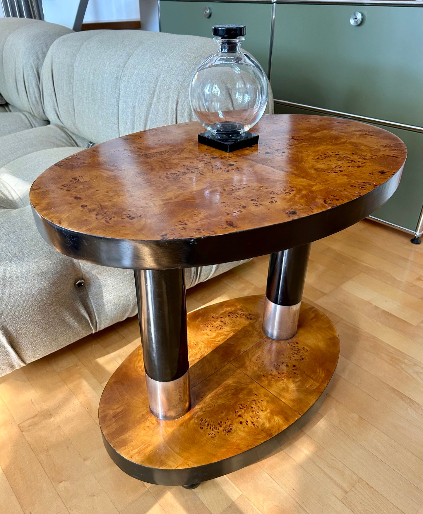 Art Deco Side Table with Walnut Burl Wood Veneer, France, 1930's