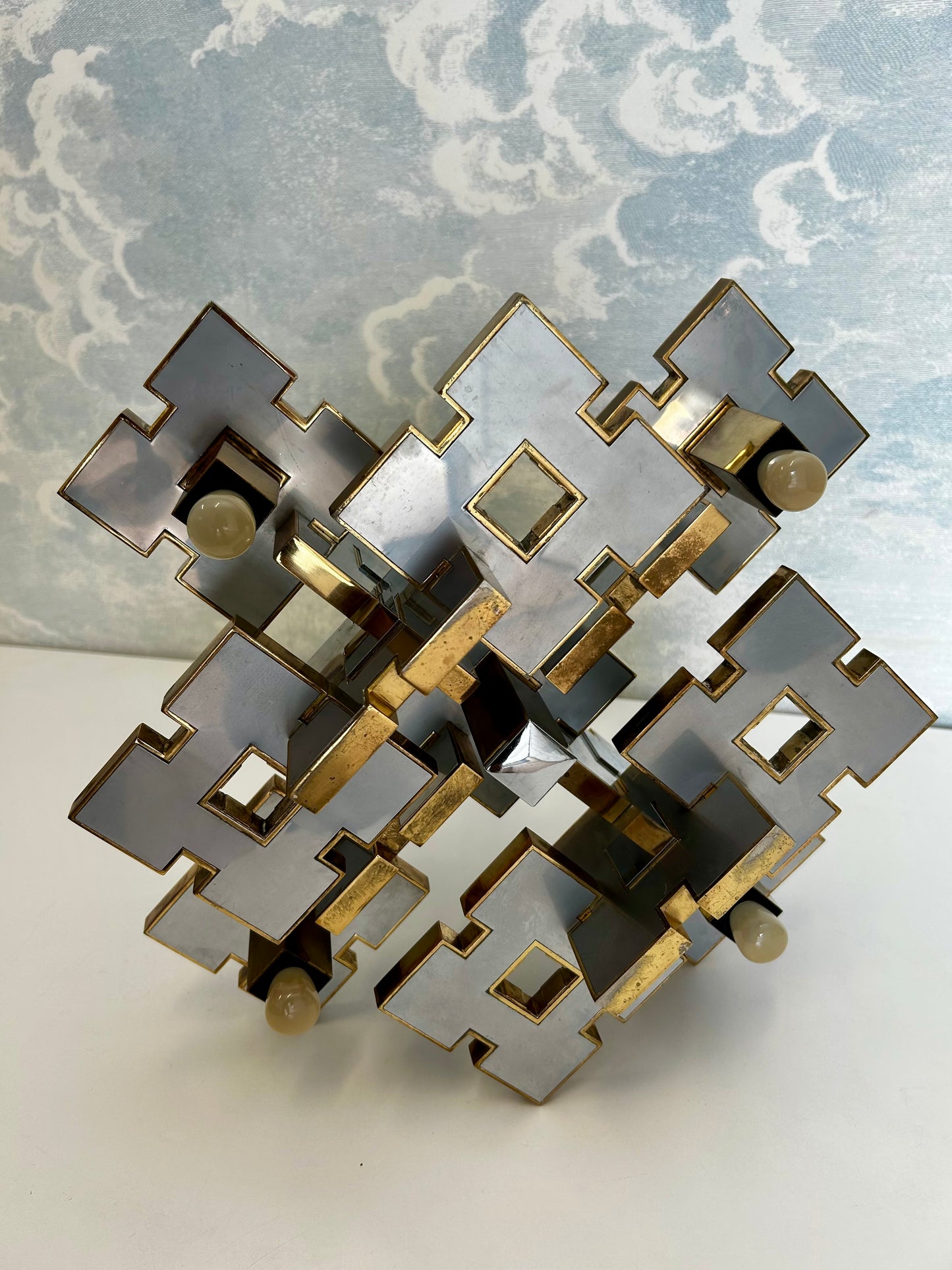 Geometric Chandelier by Gaetano Sciolari, Italy, 1970's, Hollywood Regency
