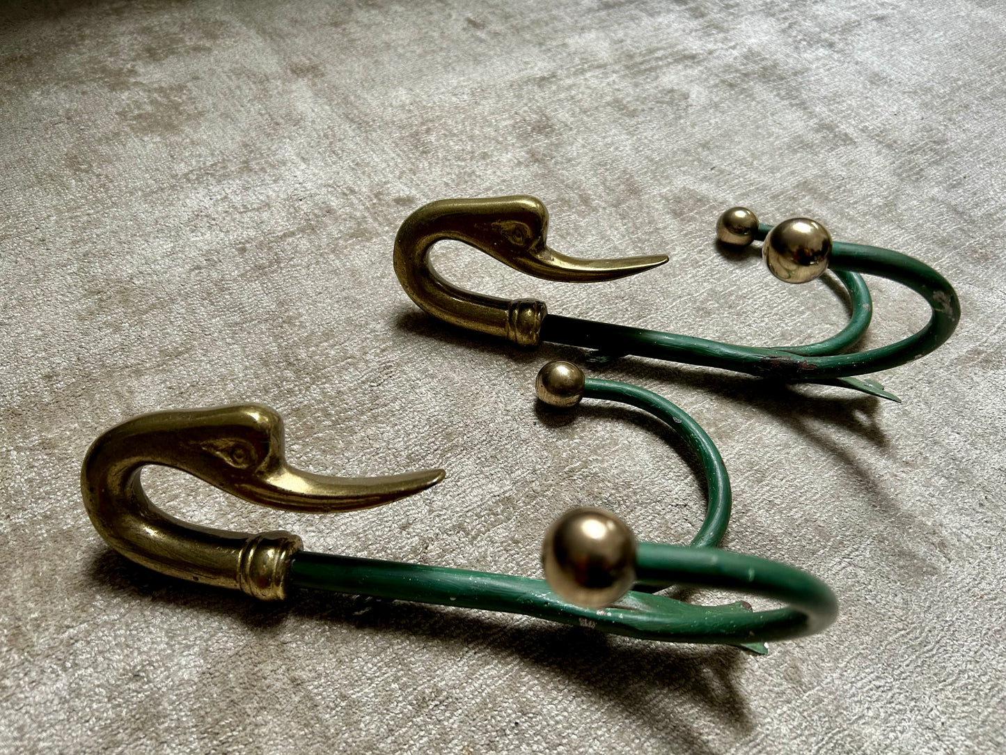 Rare Set of Swan Neck Coat Hooks with Mirror Frame Attr. Maison Jansen, France, 1950s