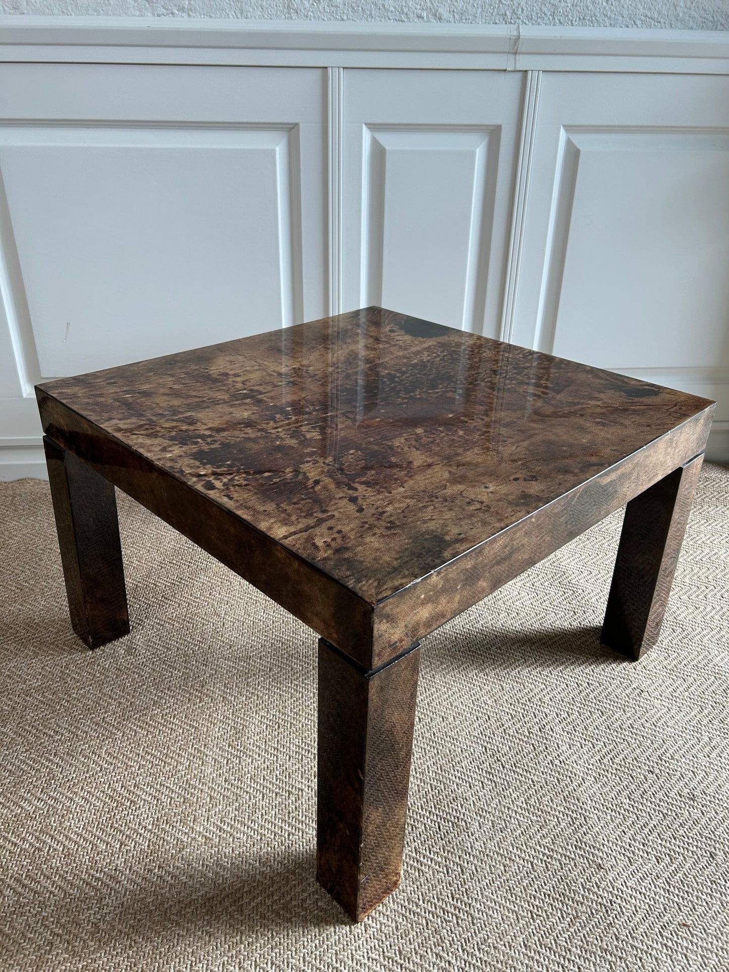 1 of 2 Mid-Century Modern Lounge Tables with Lacquered Goatskin, Aldo Tura, Italy, 1970's