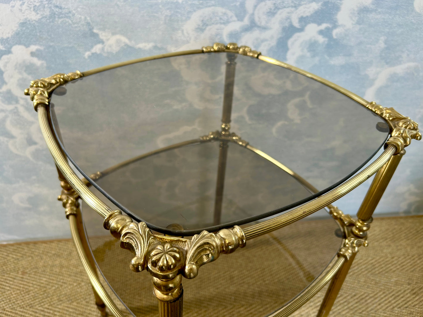 Two-Tiered Side Table with Smoked Glass Top, Hollywood Regency