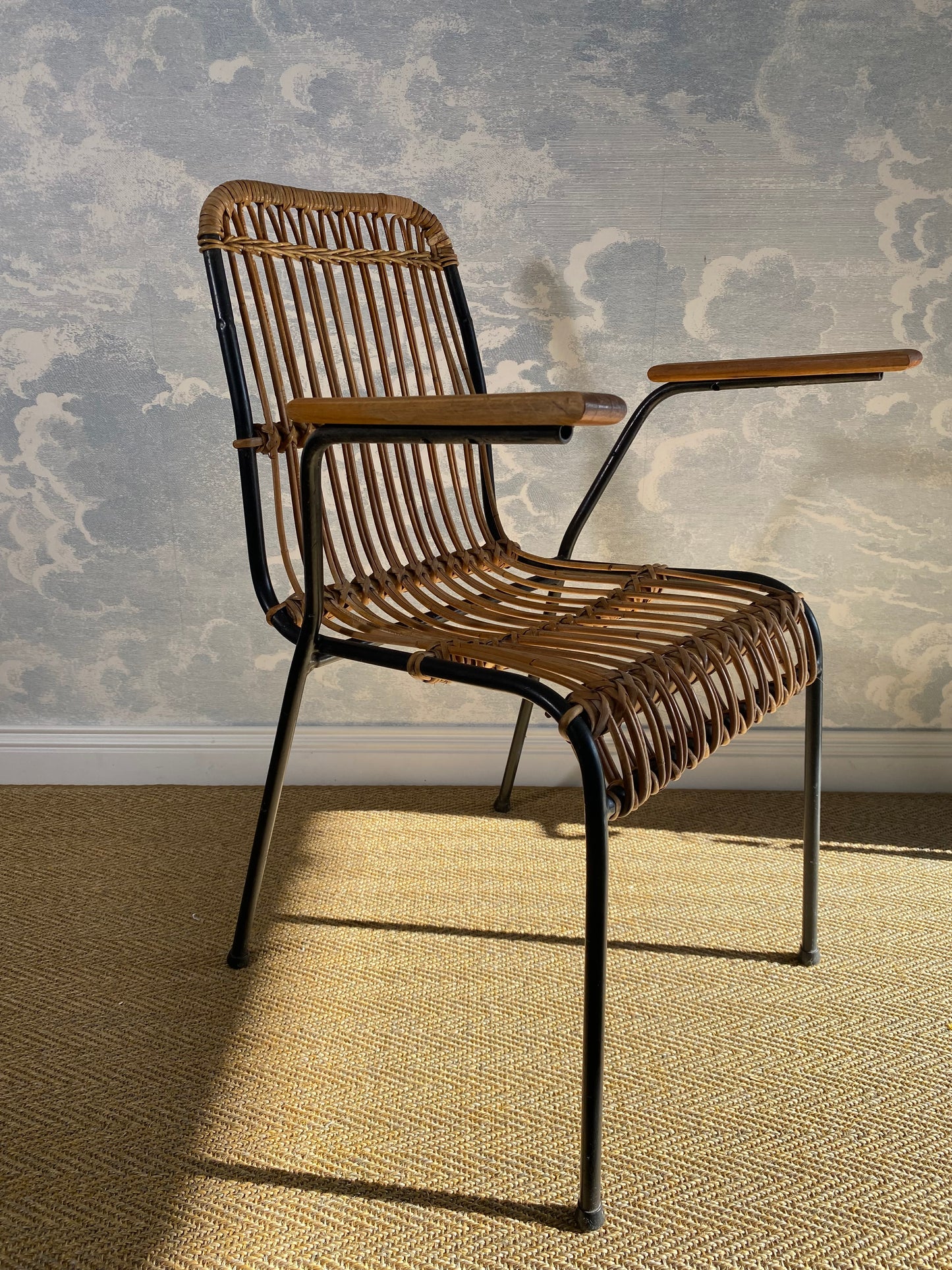 Set of 4 Vintage Rattan Bamboo Chairs, by Schumacher, Belgium 1950s