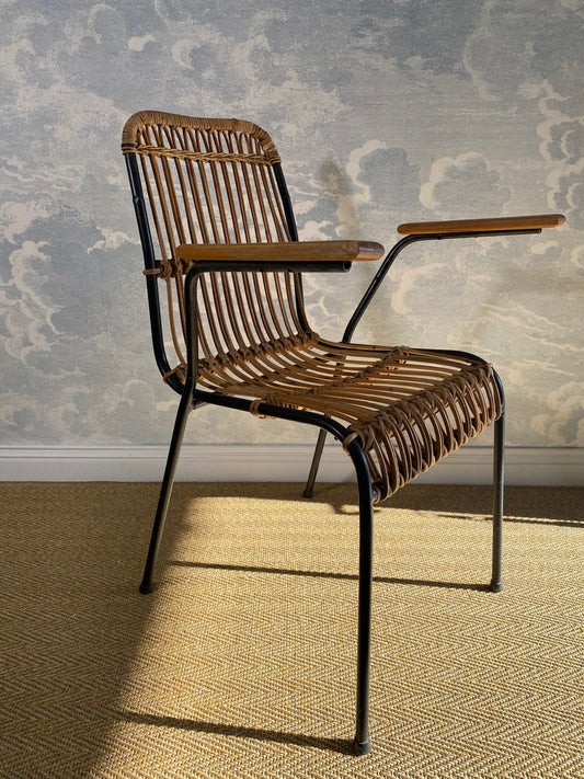 Set of 4 Vintage Rattan Bamboo Chairs, by Schumacher, Belgium 1950s