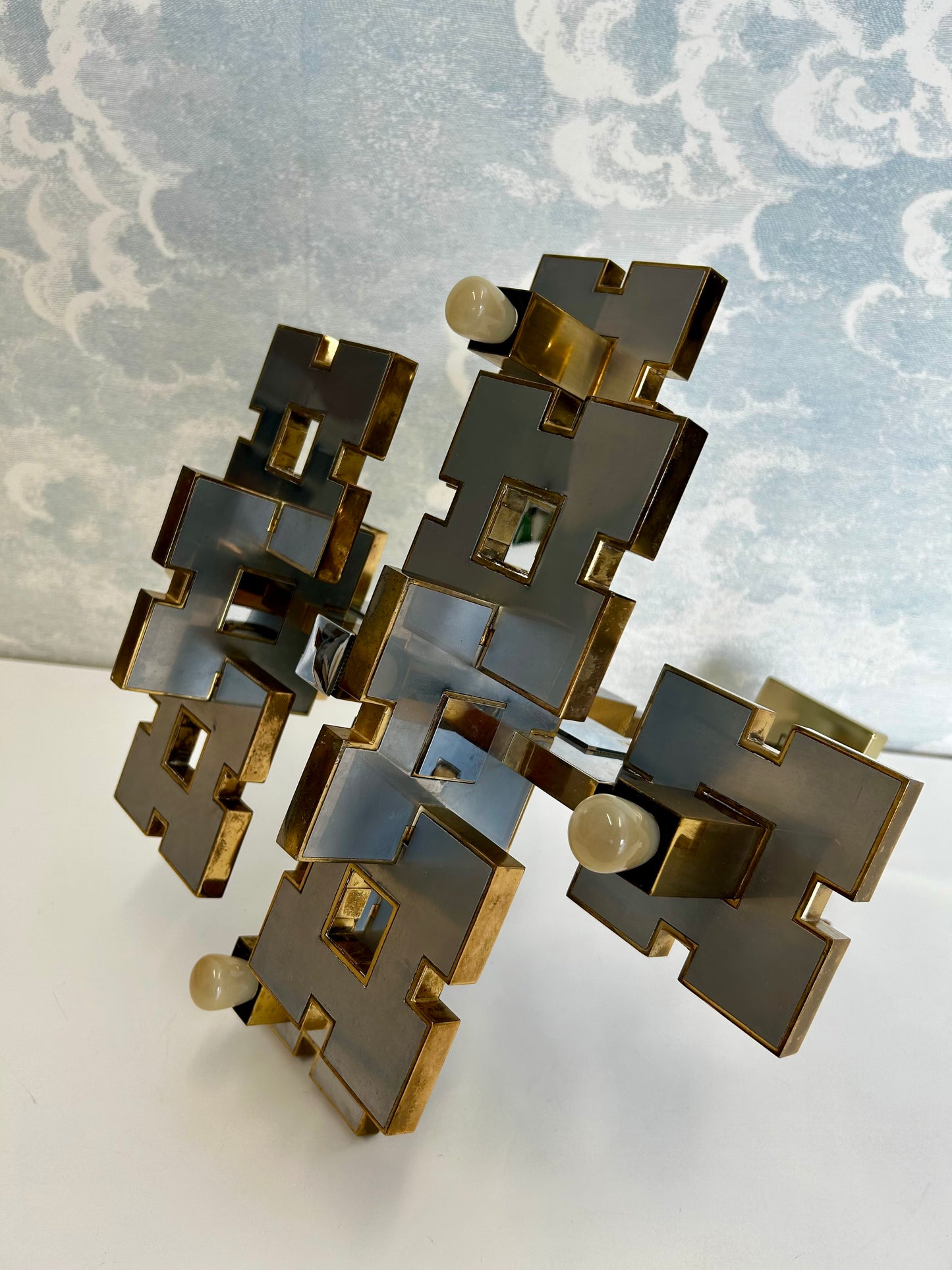 Geometric Chandelier by Gaetano Sciolari, Italy, 1970's, Hollywood Regency