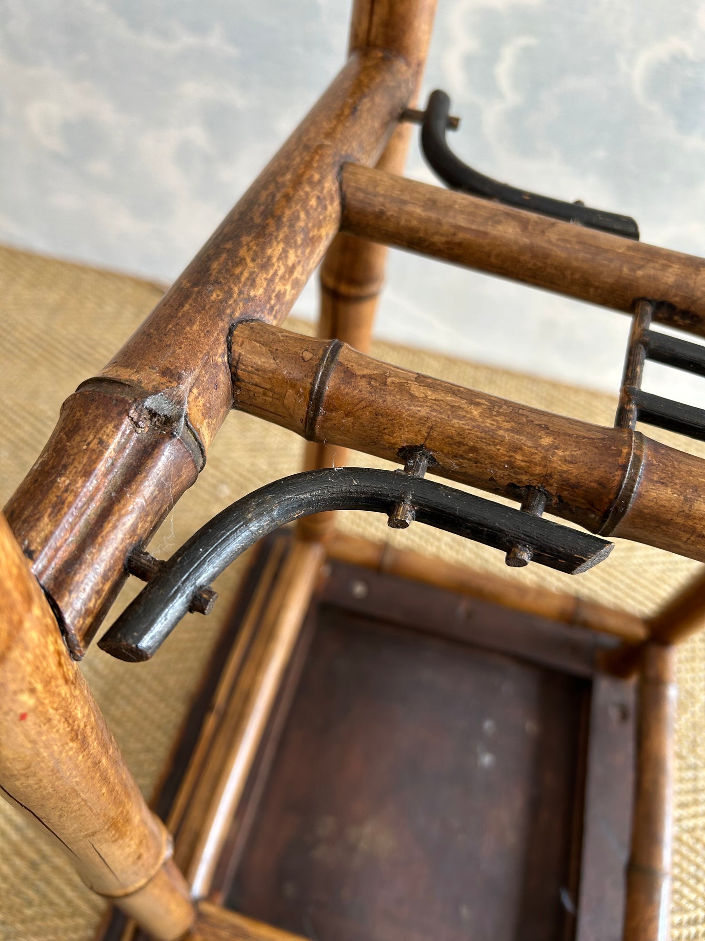 Bamboo Pedestal Table with Hand Painted Bird And Flower Motif, France, 19th Century