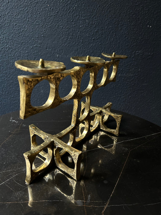 Hand Casted Brass Candelabra By Heinz Goll, Brutalist, 1970s Austria
