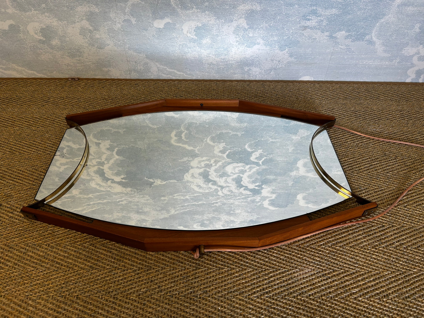 Wall Mirror with Brass Detail and Leather Mounting, Vetreria Andreini, Ravenna, Italy, 1950's