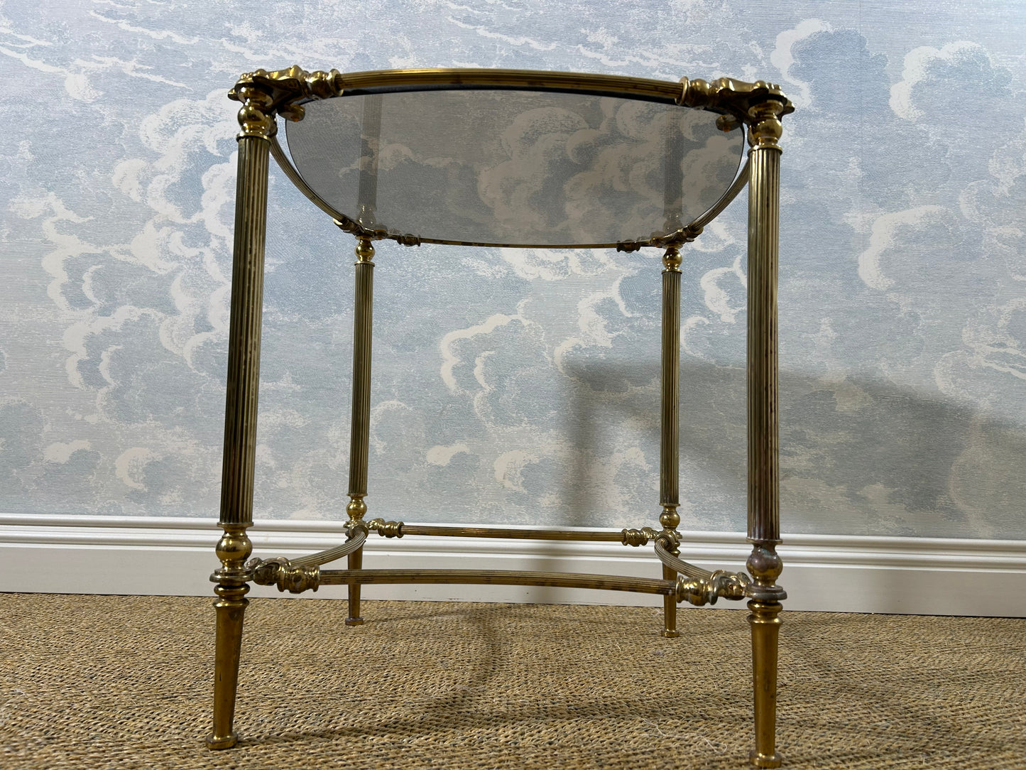 Petit Side Table with Smoked Glass Top, Hollywood Regency