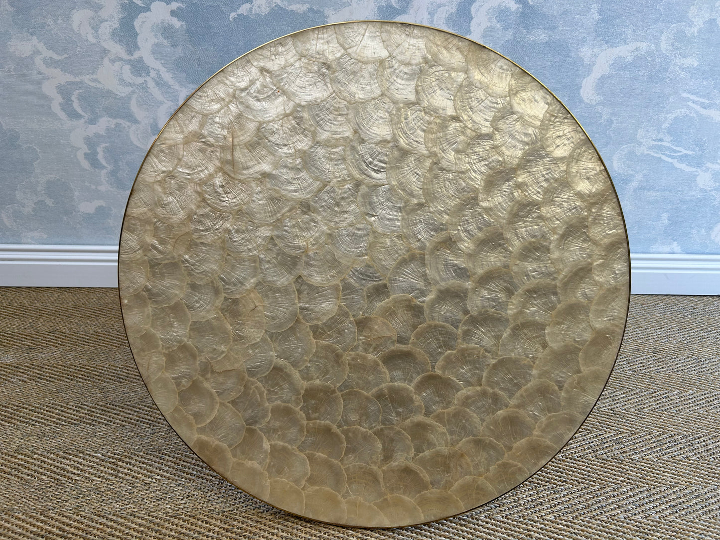 Capiz Shell Side Table with Brass Tripod Base by Vereinigte Werkstätten Munich, Germany, 1960s