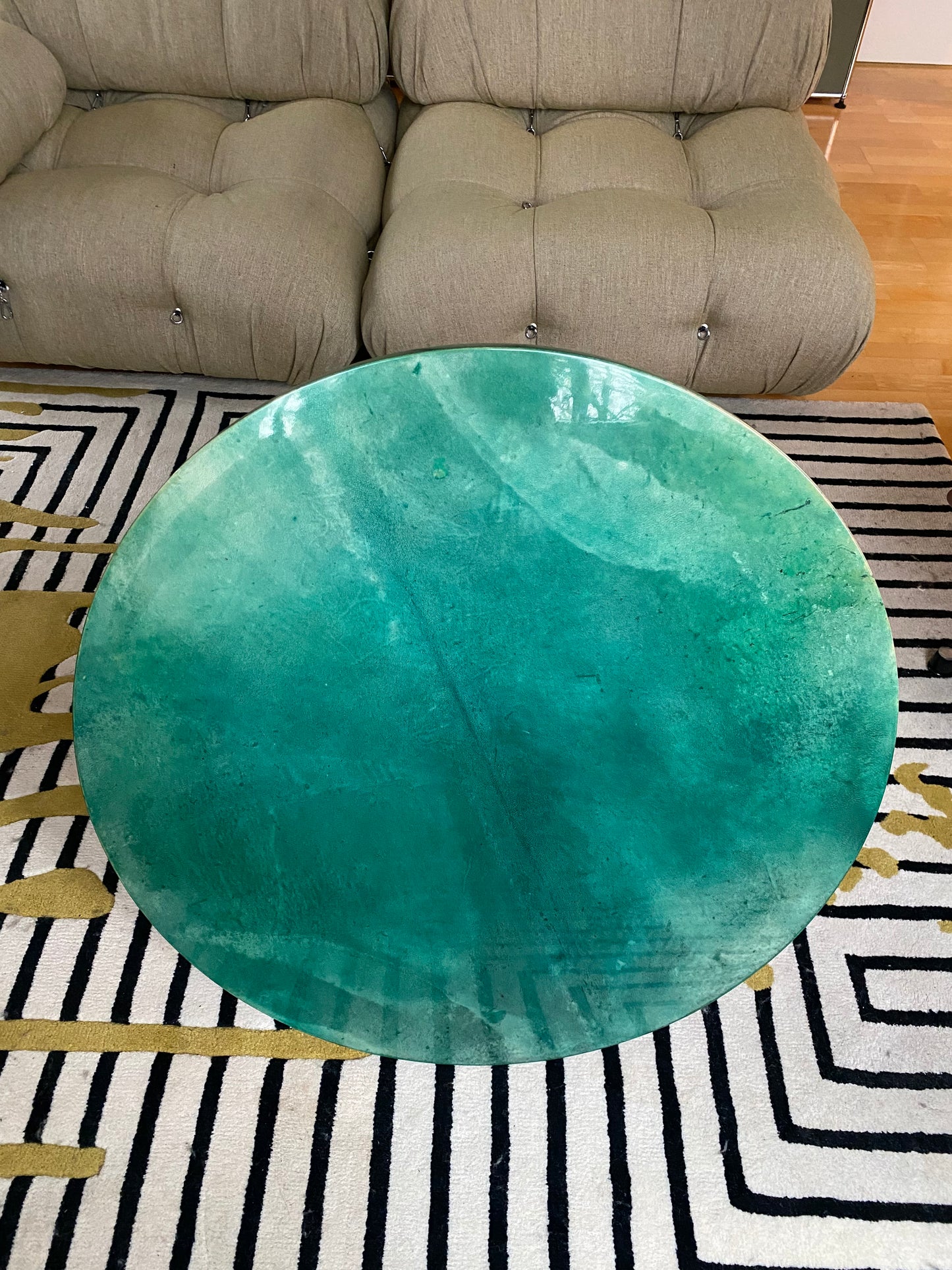 Rare Find! Green Aldo Tura Lounge Table on Tulip Base, Italy, 1950s