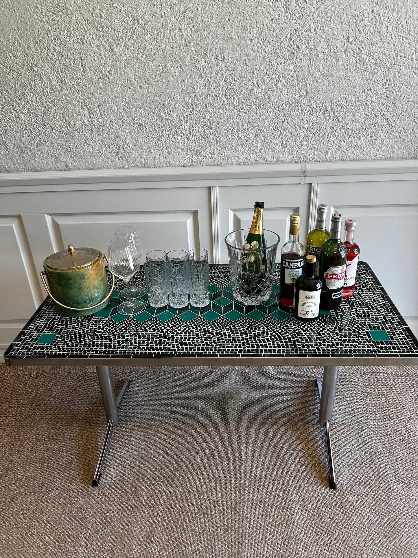 Sage Green and Black Ceramic Mosaic Coffee Table, Germany, 1970's