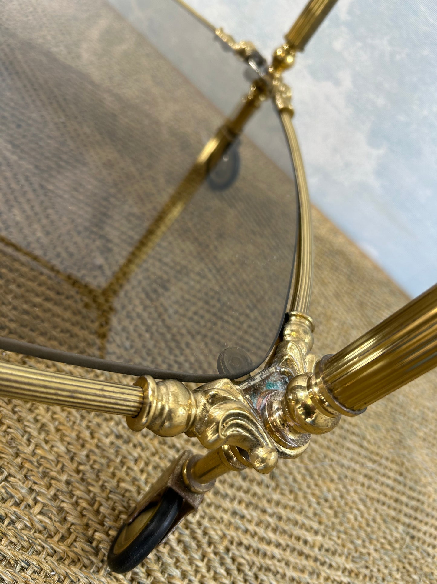 Elegant Serving Cart with Smoked Glass Shelves, Hollywood Regency