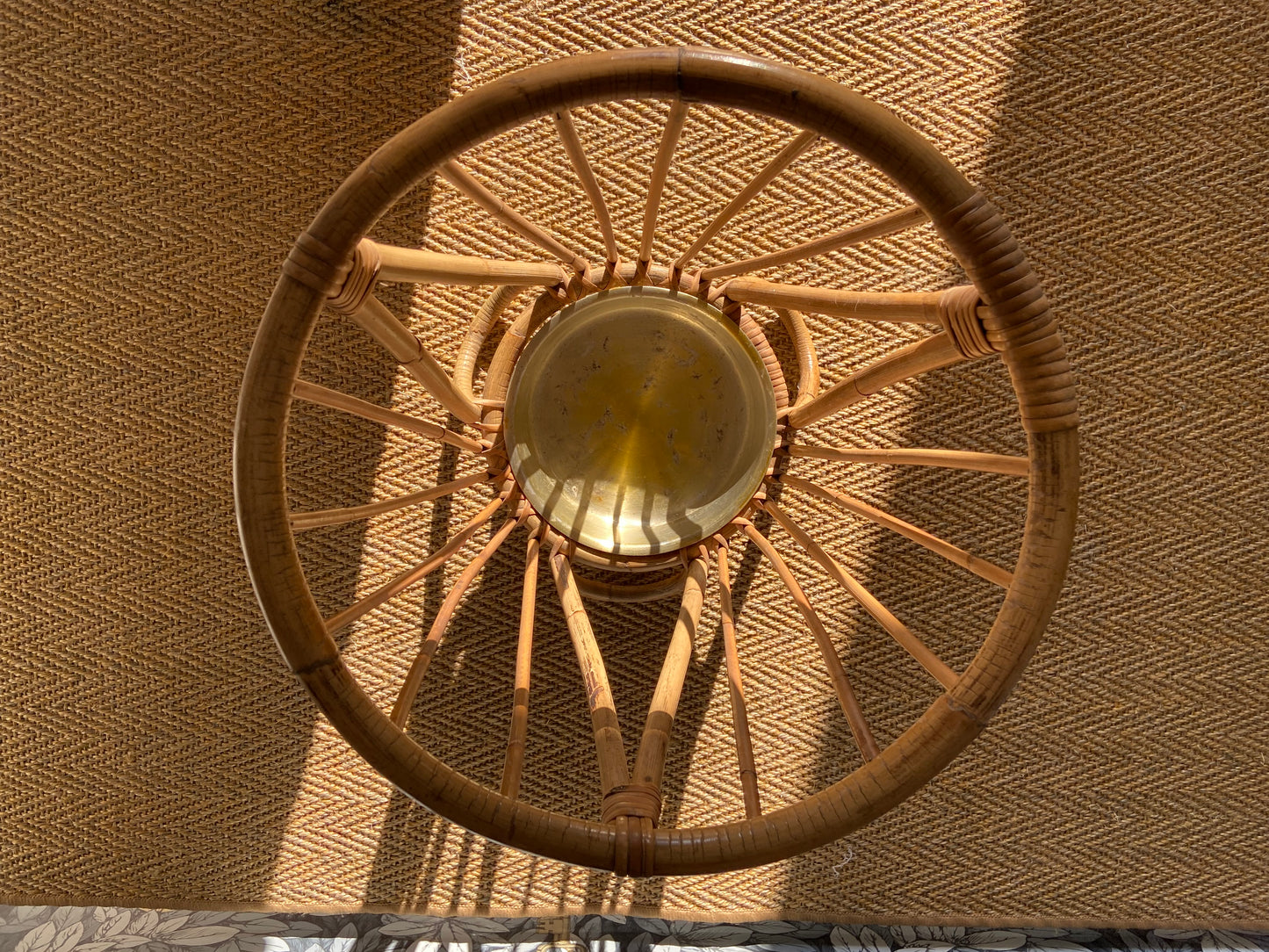 Bamboo and Rattan Umbrella Stand with Metal Drip Tray in the Style of Franco Albini, Italy, 1960s