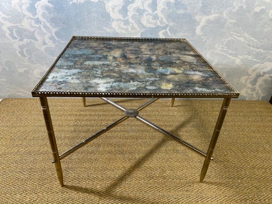 Side Table With Mirrored Oxidized Metal Top on a Brass Frame, France, 1960s