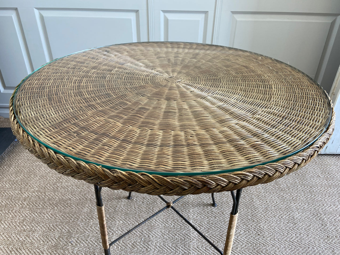 Art Deco Wicker Table with Glass Top, Germany, ca. 1920