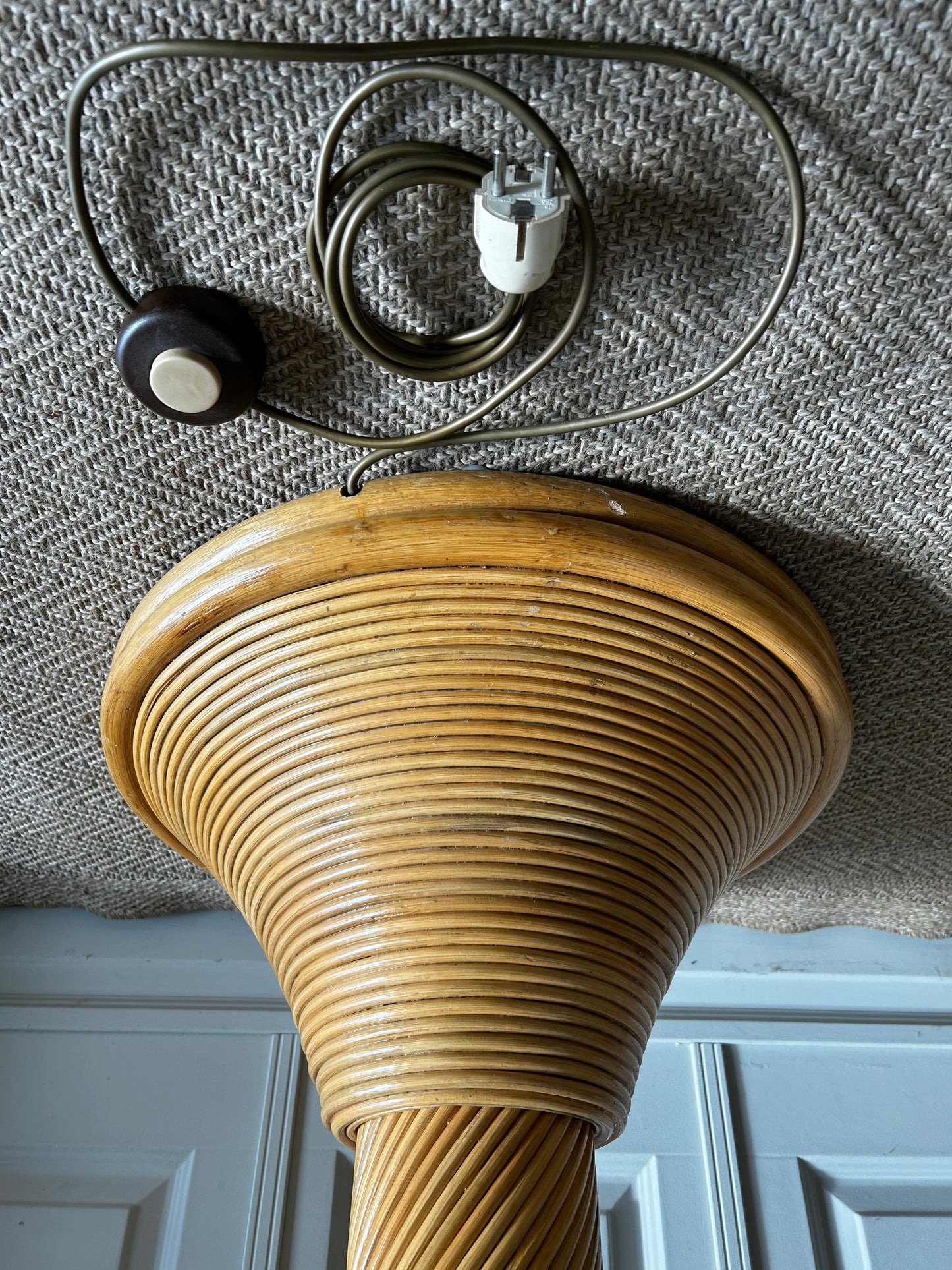 Very Large Bamboo and Rattan Palm Tree Floor Lamp, Mid-Century Modern