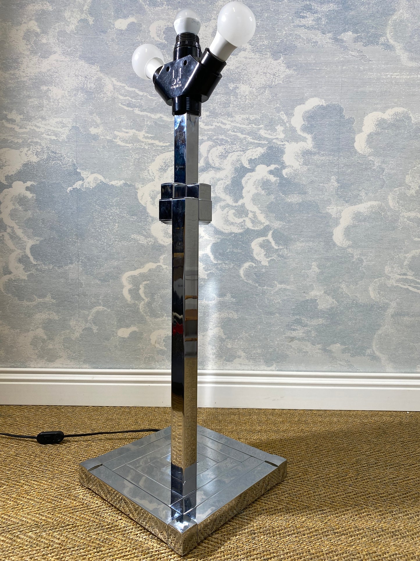 Very Large Brass and Chrome "Skyscraper" Table Lamp by B D Lumica in the style of Willy Rizzo, Spain, 1970s