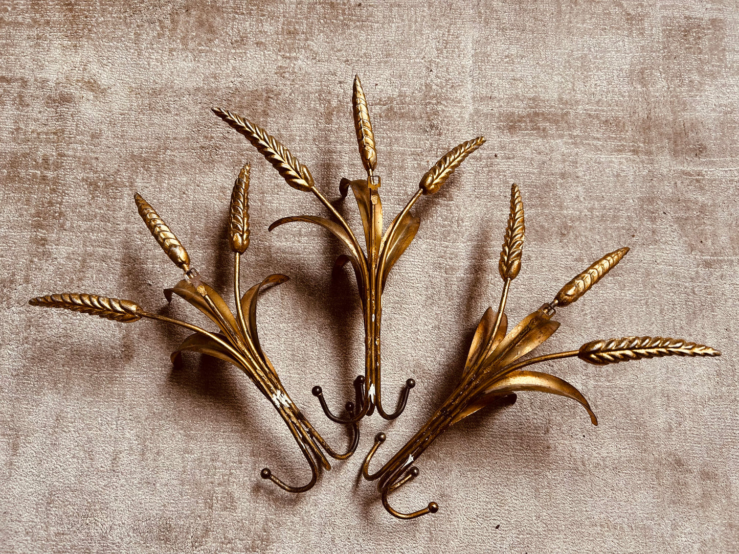 Set of 3 Wheat Sheaf Coat Hooks, Italy, 1960's, Hans Kogl style.