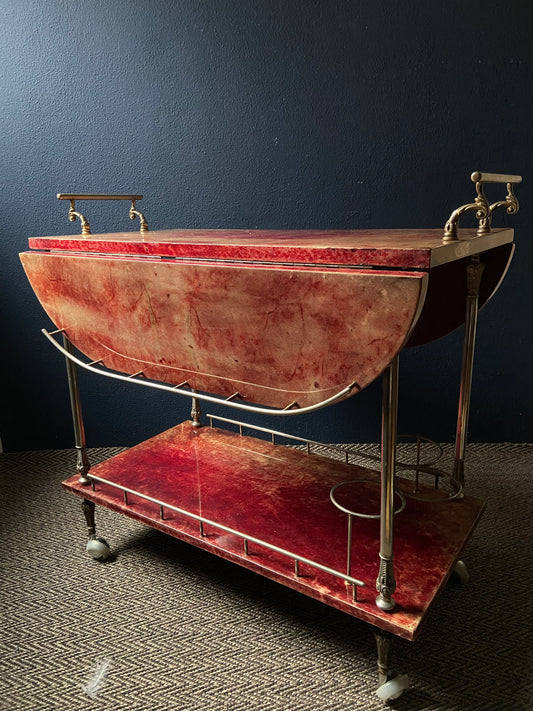 Red ALDO TURA Bar Cart with Foldable Sides, Italy, 1960s