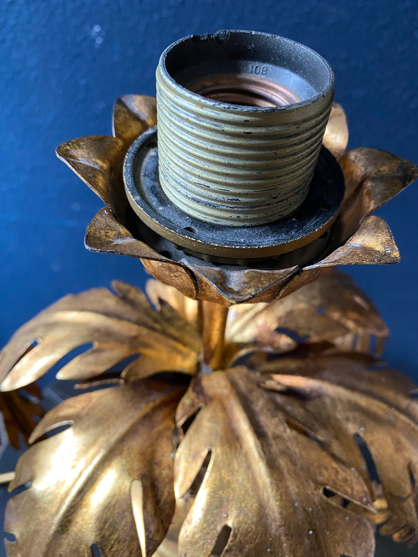 Hollywood Regency Gilt Metal Palm Tree Table Lamp by Hans Kögl, Germany, 1970s