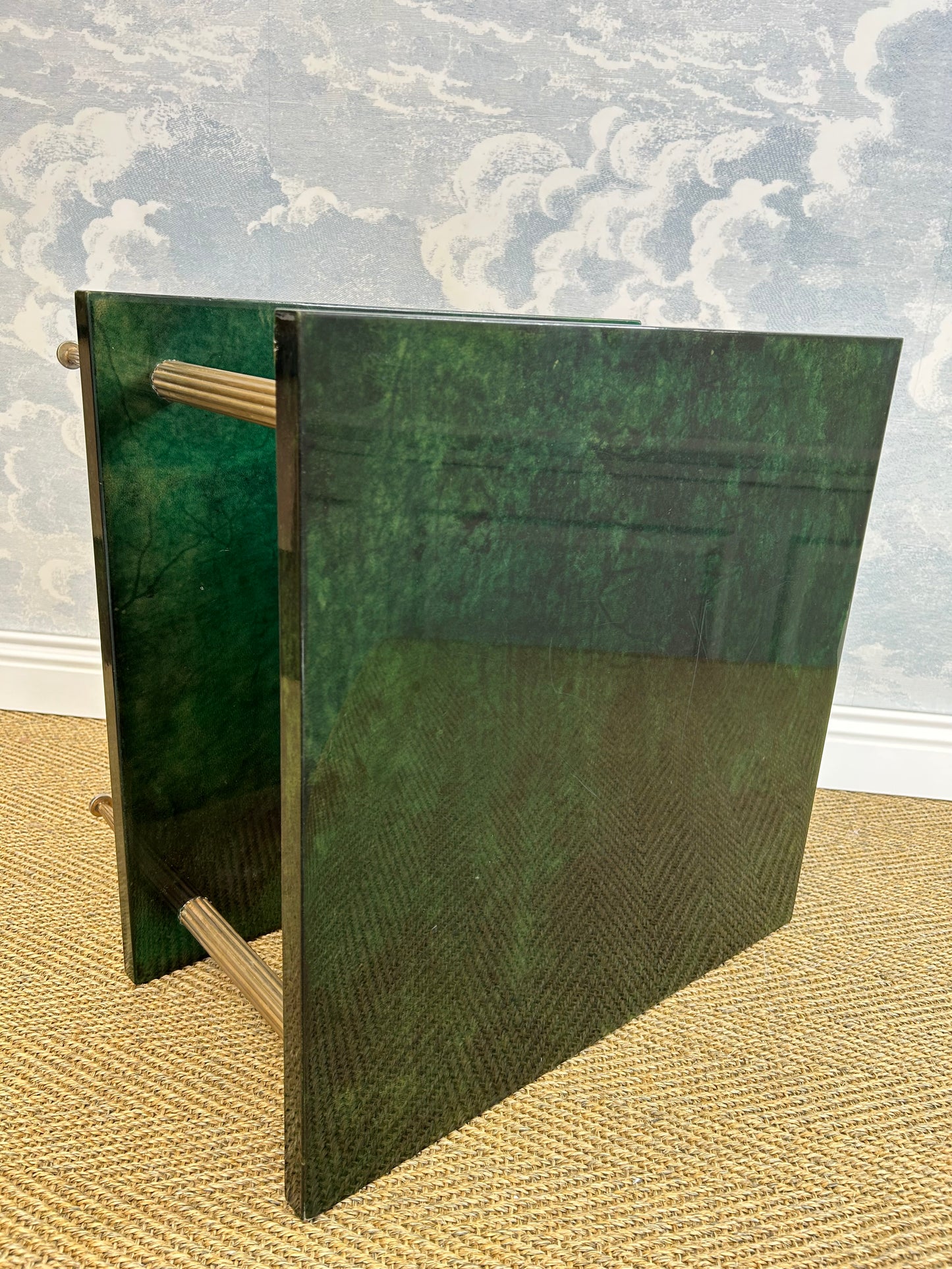 Pair of Green Aldo Tura Side Tables with Brass Columns, Italy 1960's