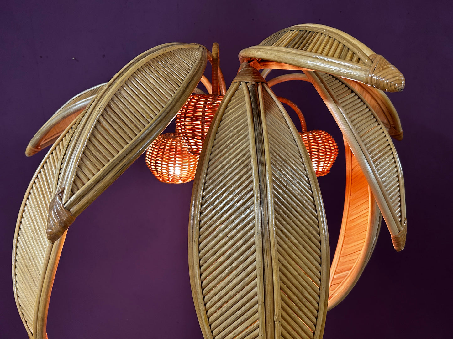 Very Large Bamboo and Rattan Palm Tree Floor Lamp, Mid-Century Modern