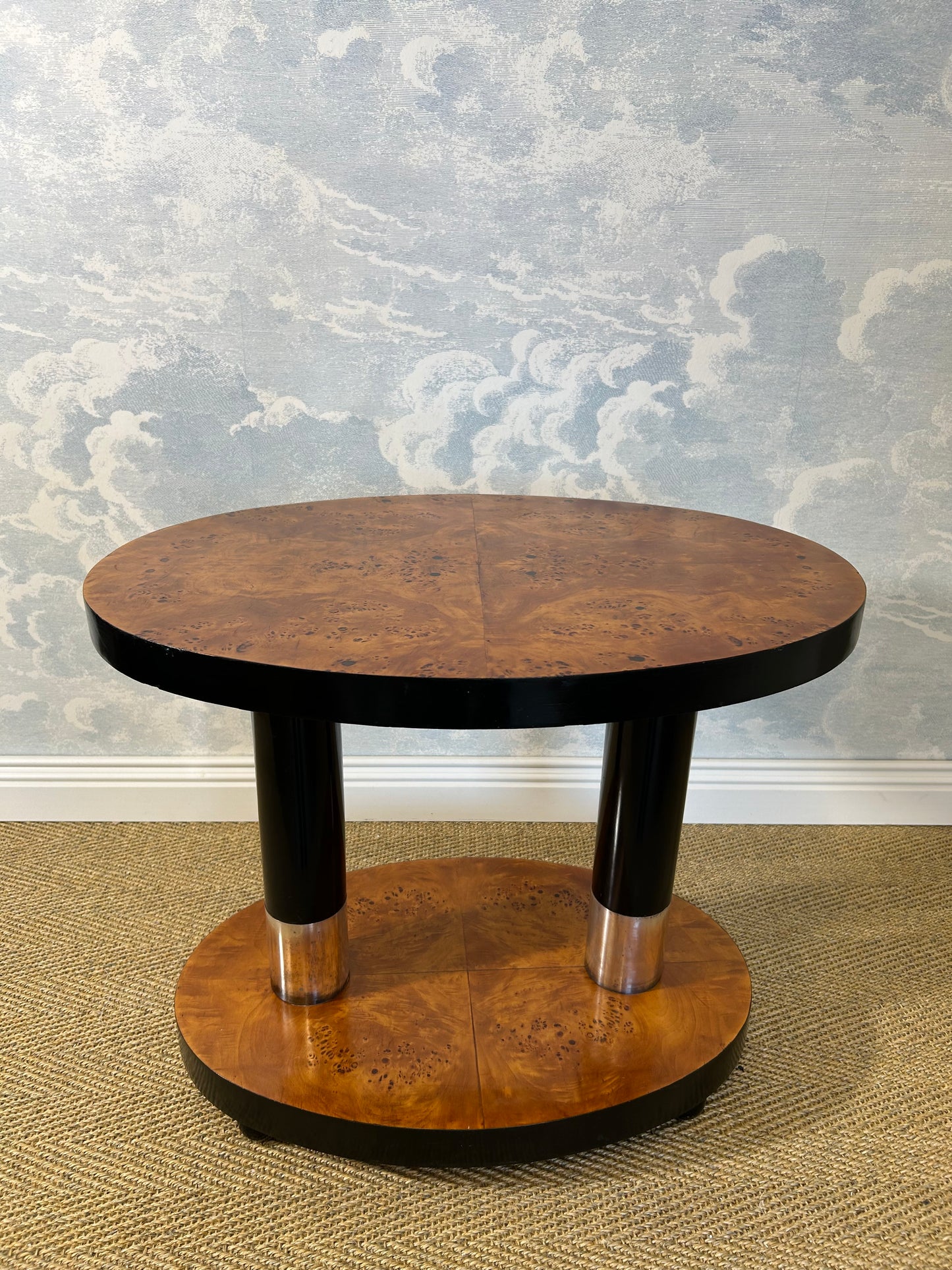 Art Deco Side Table with Walnut Burl Wood Veneer, France, 1930's