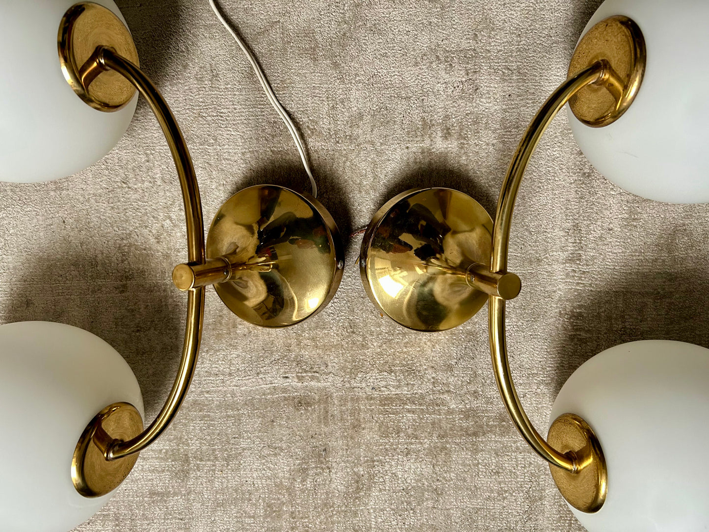 Pair of Wall Lights by Temde, Glass Globes on Brass Frame, Model 1804, Switzerland 1960's