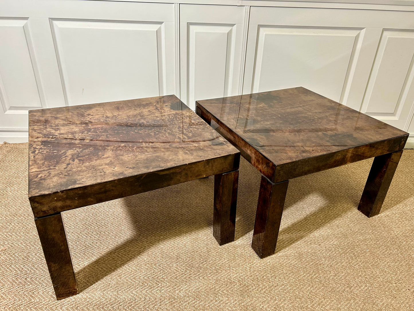 1 of 2 Mid-Century Modern Lounge Tables with Lacquered Goatskin, Aldo Tura, Italy, 1970's