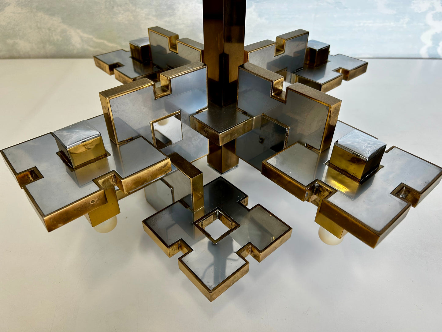 Geometric Chandelier by Gaetano Sciolari, Italy, 1970's, Hollywood Regency